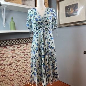 DVF chiffon floral printed V neck maxi dress
